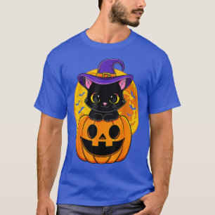 Camiseta Calabaza de Gorra de Brujas de Gato Negro de Hallo