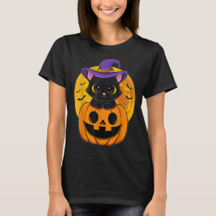 Camiseta Calabaza de Gorra de Brujas de Gato Negro de Hallo
