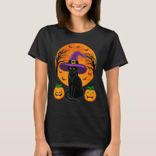 Camiseta Calabaza de Gorra de Brujas de Gato Negro de Hallo