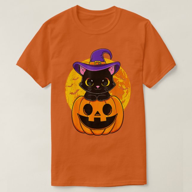 Camiseta Calabaza de Gorra de Brujas de Gato Negro de Hallo (Diseño del anverso)