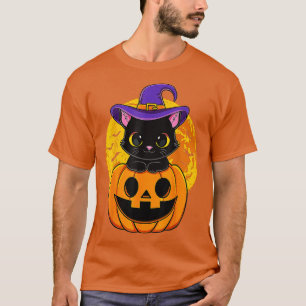 Camiseta Calabaza de Gorra de Brujas de Gato Negro de Hallo