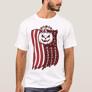 Camiseta Calabaza de Halloween Bandera Americana Calaveras 
