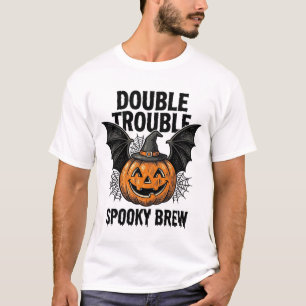Camiseta Calabaza de Halloween Bruja Doble Problema Diseño 