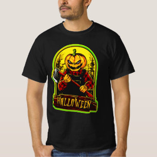 Camiseta Calabaza de Halloween Cabeza Zombie Monstruo Hacha