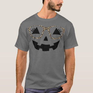 Camiseta Calabaza de Halloween cara pestañas lentes de leop