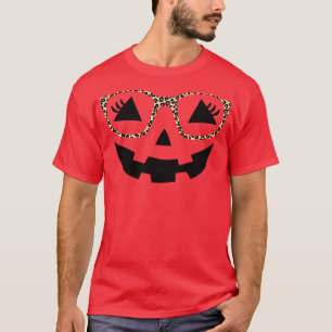 Camiseta Calabaza de Halloween cara pestañas lentes de leop