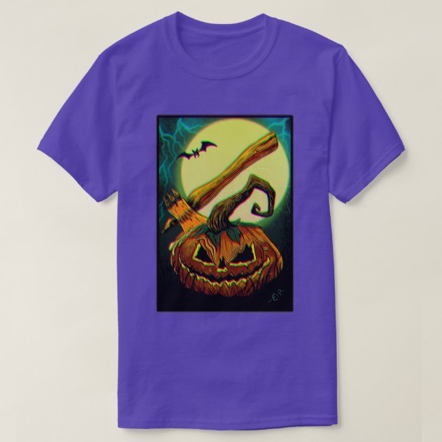 Camiseta Calabaza de Halloween con efecto de brillo visual (Diseño del anverso)