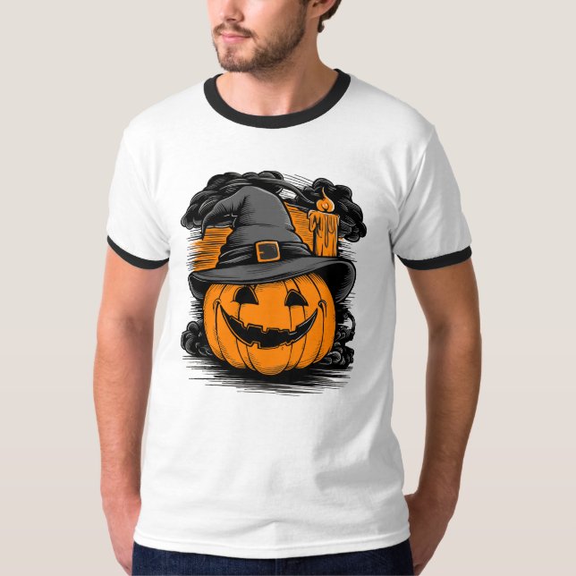 Camiseta Calabaza de Halloween con gorra, masculino (Anverso)