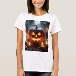Camiseta calabaza de halloween con telaraña en la parte sup