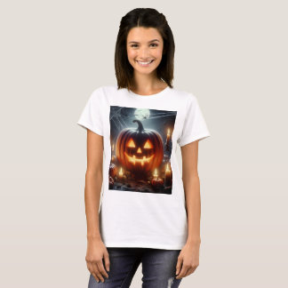 Camiseta calabaza de halloween con telaraña en la parte sup