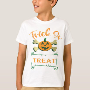 Camiseta Calabaza de Halloween con truco o tratar cruces