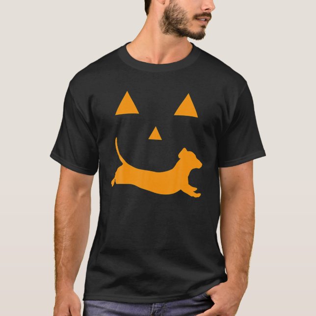 Camiseta Calabaza de Halloween Dachshund Jack-O'-Lantern (Anverso)
