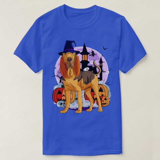 Camiseta Calabaza de Halloween de bruja de perro crudo (Diseño del anverso)