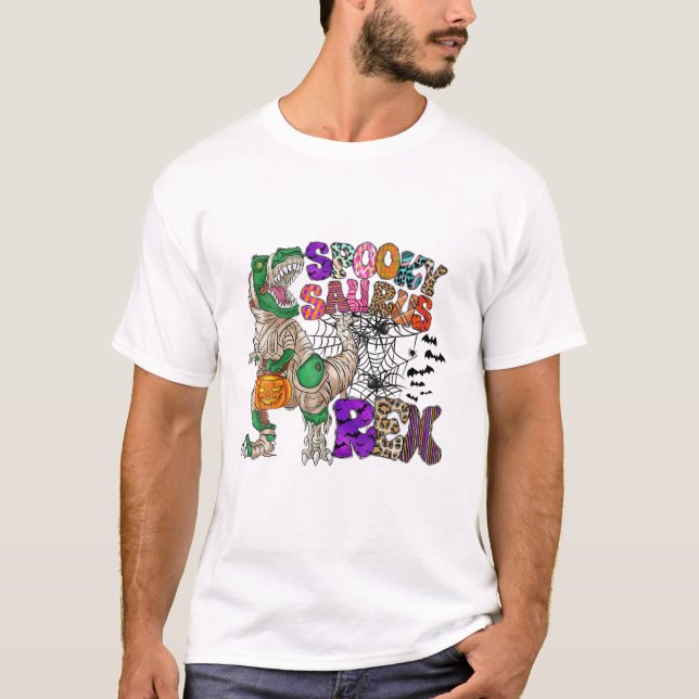 Camiseta Calabaza de Halloween de Dinosaurio Rex Saurus Rex (Anverso)
