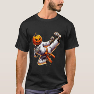 Camiseta Calabaza de Halloween de Karate Clásico Esqueleto 