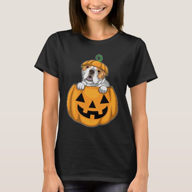 Camiseta Calabaza de Halloween en bulldog inglés (Anverso)