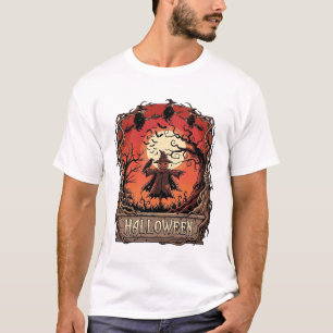 Camiseta Calabaza de Halloween Espantapájaros Brujas Luna L