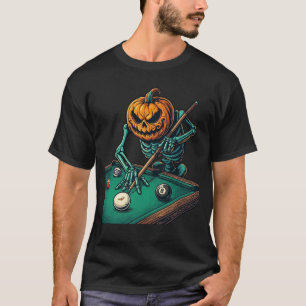 Camiseta Calabaza de Halloween Esqueleto Jugando Billar Pis