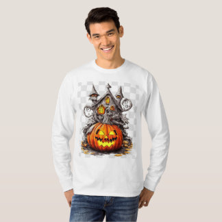 Camiseta Calabaza de Halloween frente a la casa decorada