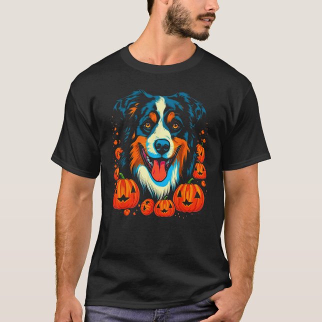 Camiseta Calabaza de Halloween para pastores australianos (Anverso)
