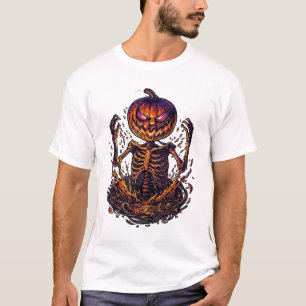Camiseta Calabaza de Halloween Portal de Fuego de Esqueleto