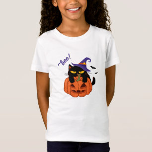 Camiseta Calabaza de Halloween y gato negro con sombrero de