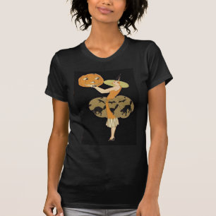 Camiseta Calabaza de Jack O Lantern Bruja Art Deco Gato Neg