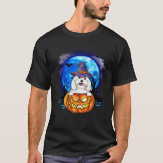 Camiseta Calabaza de la Luna de Bruja Maltesa Scary Hallowe