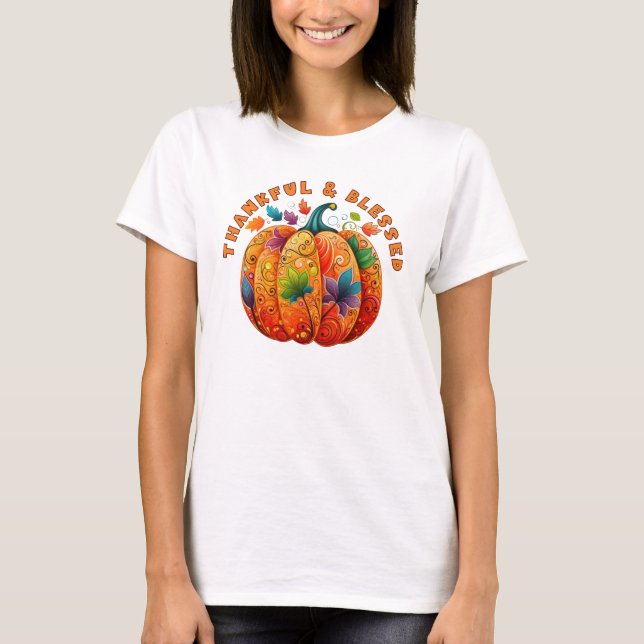 Camiseta Calabaza de otoño bendita y agradecida (Anverso)