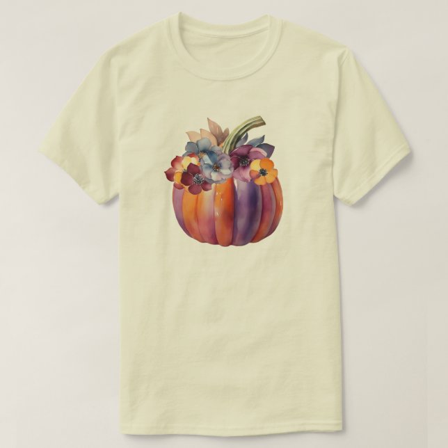 Camiseta Calabaza de otoño con flores (Diseño del anverso)