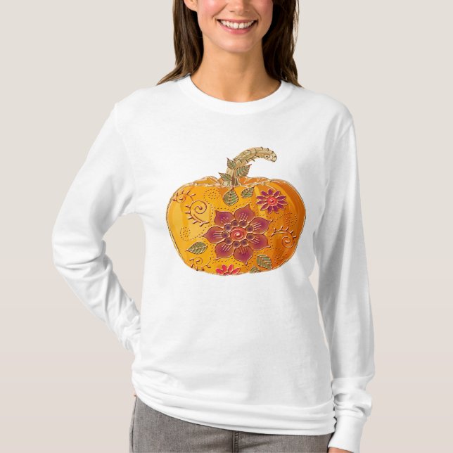 Camiseta Calabaza de otoño con flores (Anverso)