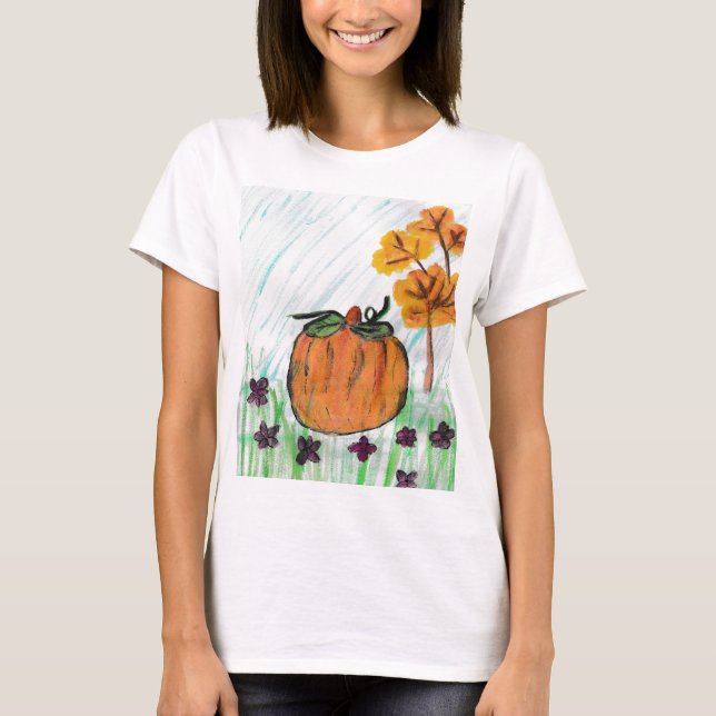 Camiseta Calabaza de otoño con flores moradas (Anverso)