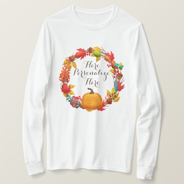 Camiseta Calabaza de otoño y hojas de otoño correa (Anverso del diseño)