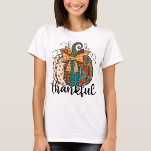 Camiseta Calabaza de Patchwork Rústico de Otoño con Lazo Gi