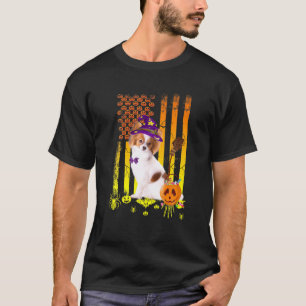 Camiseta Calabaza de perro de Papillon Perro Bandera Americ