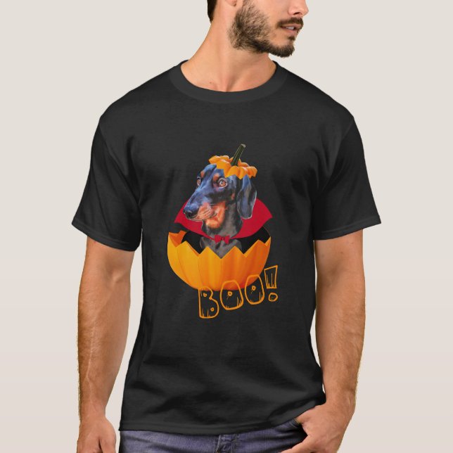 Camiseta Calabaza de perro de salchicha de Halloween (Anverso)