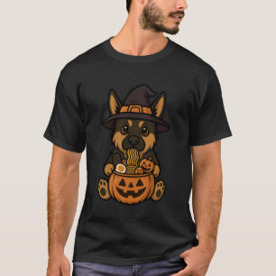 Camiseta Calabaza de ramen japonés Spooky German Shepherd