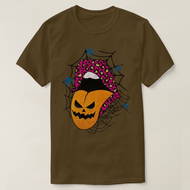Camiseta Calabaza del patrón de leopardo de los labios rosa (Diseño del anverso)
