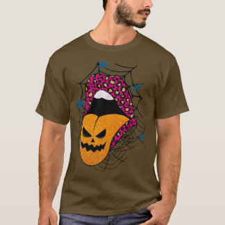Camiseta Calabaza del patrón de leopardo de los labios rosa