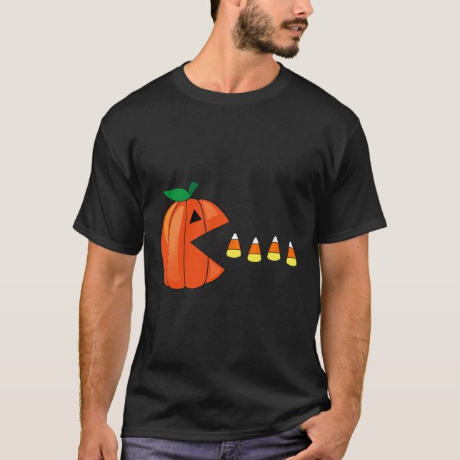 Camiseta Calabaza divertida de Halloween Comer Candy Corn (Anverso)