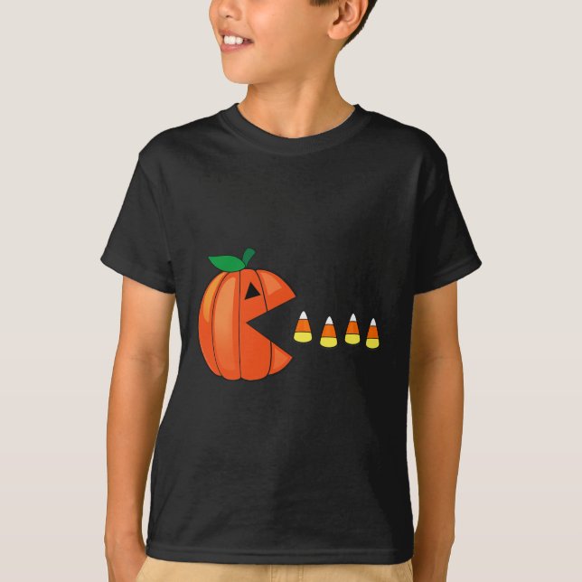 Camiseta Calabaza divertida de Halloween Comer Candy Corn (Anverso)