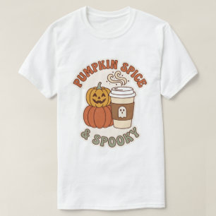 Camiseta Calabaza Especiada y Diseño de Café de Halloween L