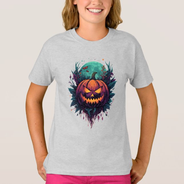 Camiseta Calabaza espeluznante bajo la luna llena (Anverso)