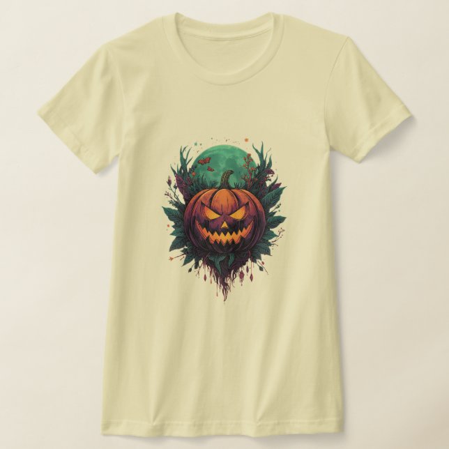 Camiseta Calabaza espeluznante bajo la luna llena (Distribución)