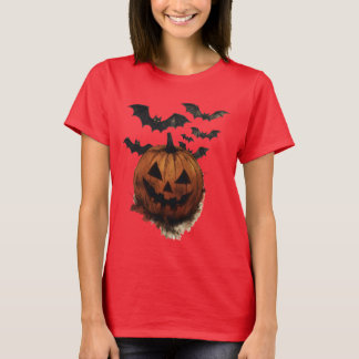 Camiseta Calabaza Espeluznante y Murciélagos Arte de Hallow