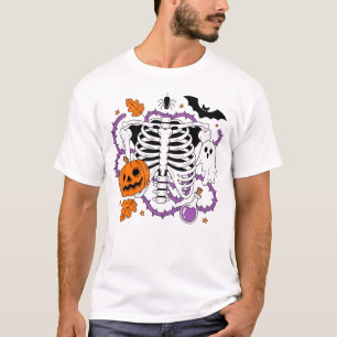 Camiseta Calabaza Esqueleto de Halloween Gótico Espeluznant