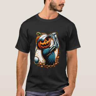 Camiseta Calabaza Esqueleto Golfista Divertido de Halloween