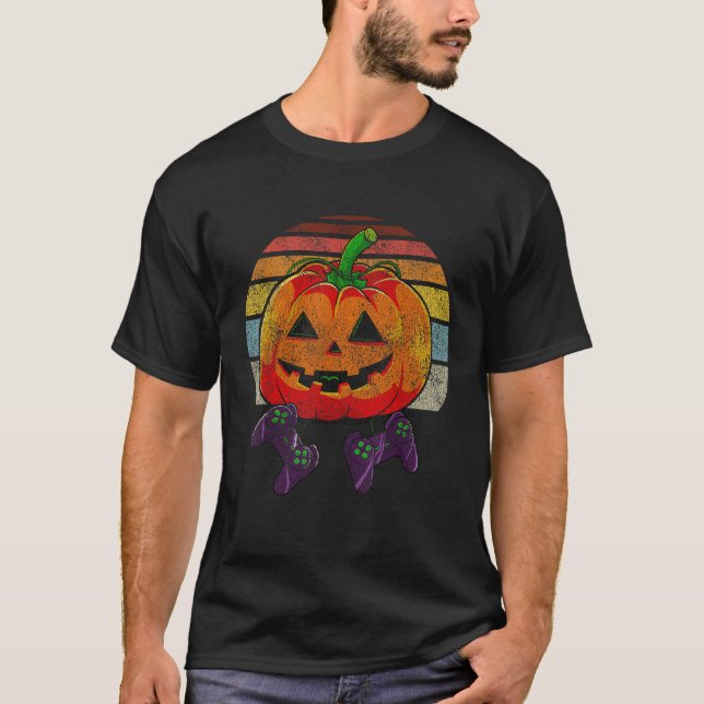 Camiseta Calabaza estilo retro gamer Halloween Jack O Lante (Anverso)