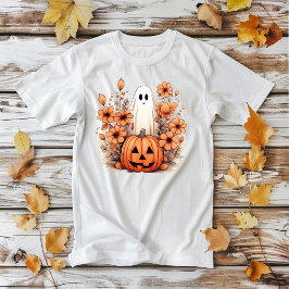 Camiseta Calabaza Fantasma de Halloween Floral