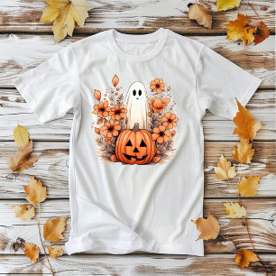 Camiseta Calabaza Fantasma de Halloween Floral